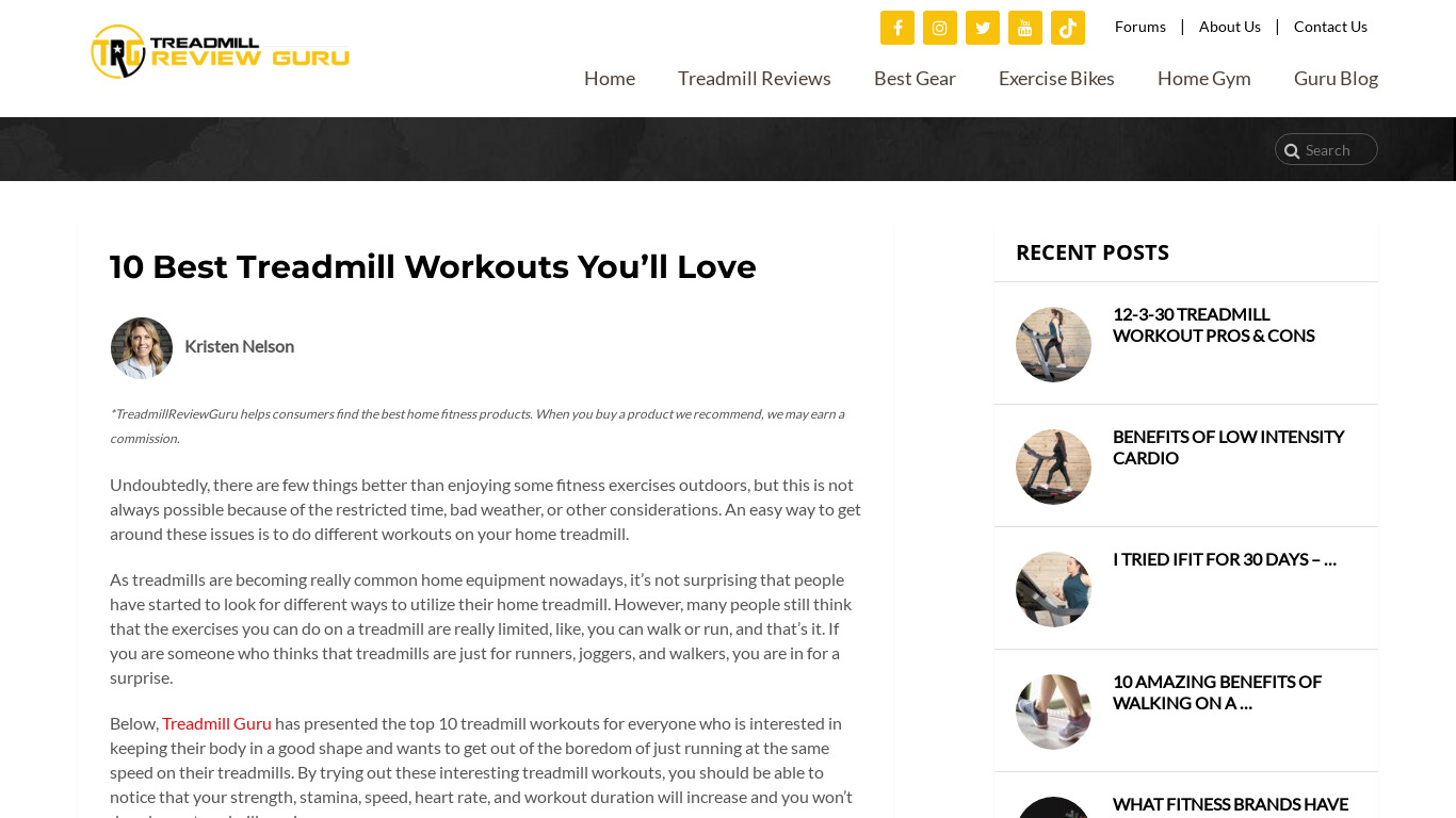 Treadmill Workout Landing page