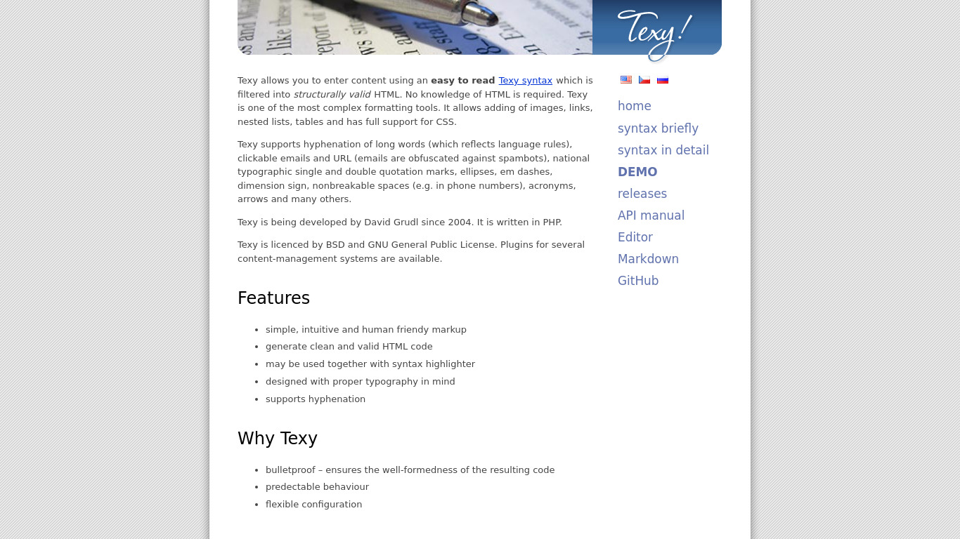 Texy! Landing page