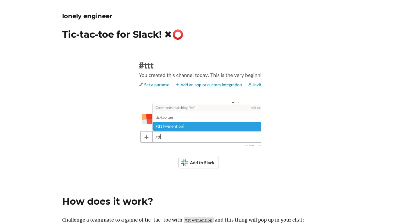 Tic-tac-toe for Slack Landing page