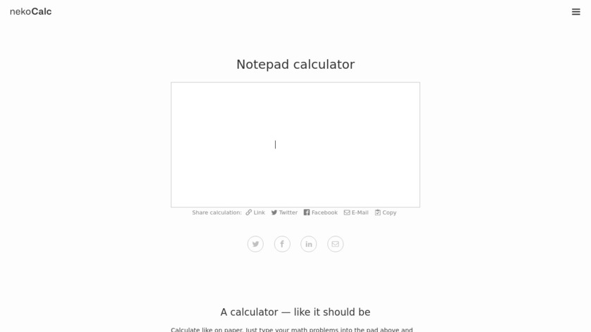 NekoCalc Notepad Calculator Landing Page