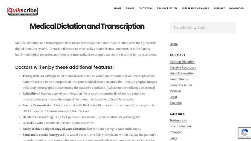 Quikscribe Medical Dictation and Transcription Landing Page
