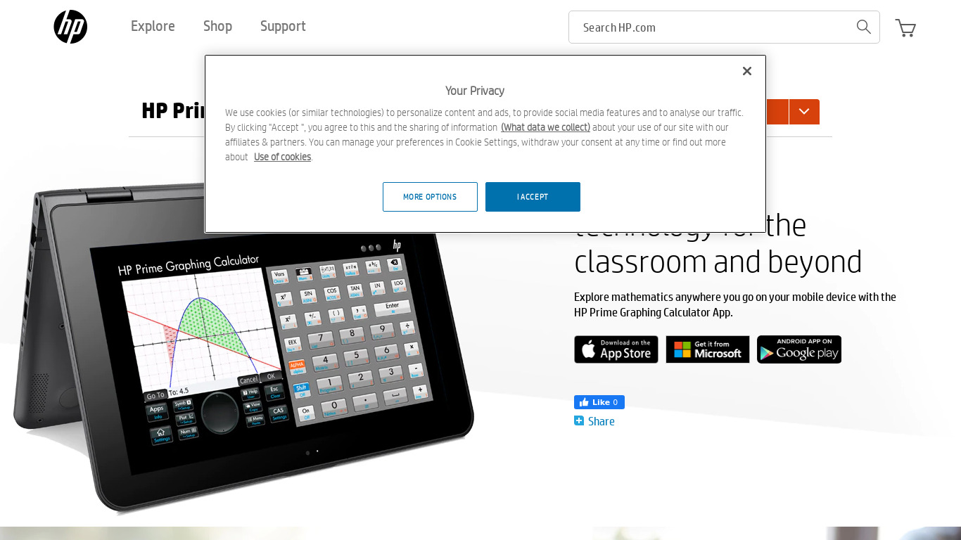 HP Prime Graphing Calculator Landing page