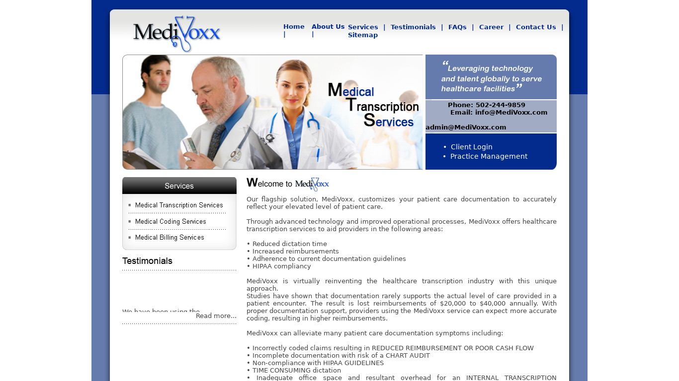 Medivoxx Landing page