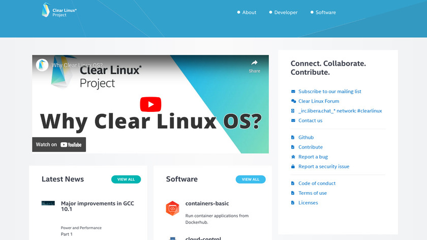Clear Linux Landing Page