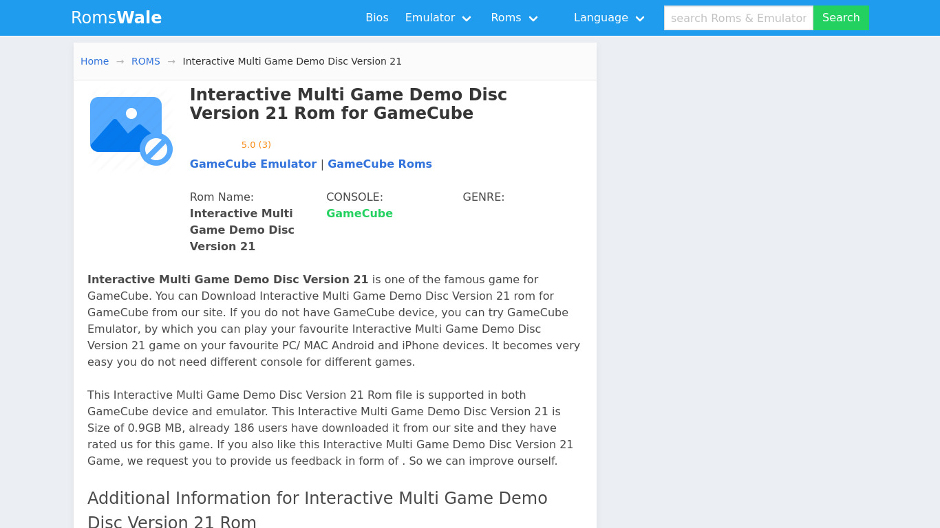 Romswale Interactive Demo Disc Landing page