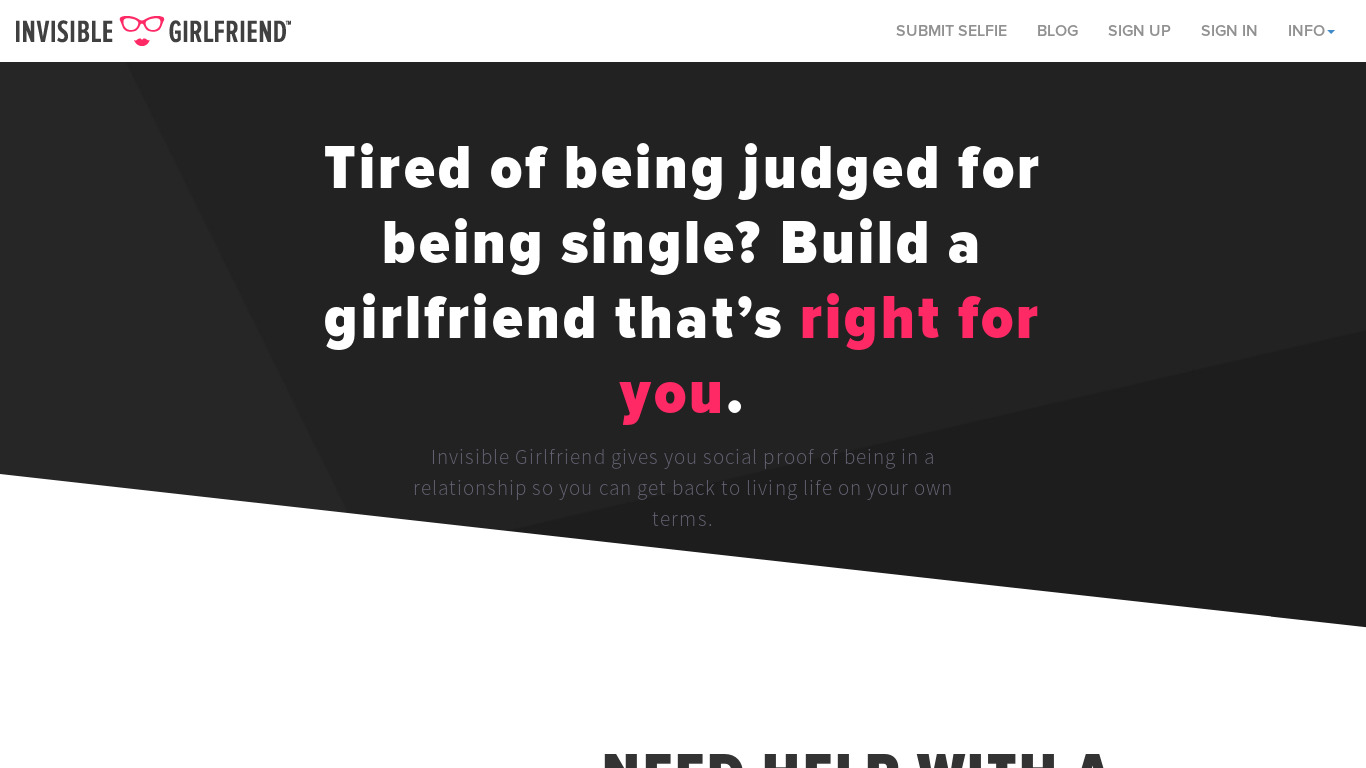 Invisible Girlfriend Landing page