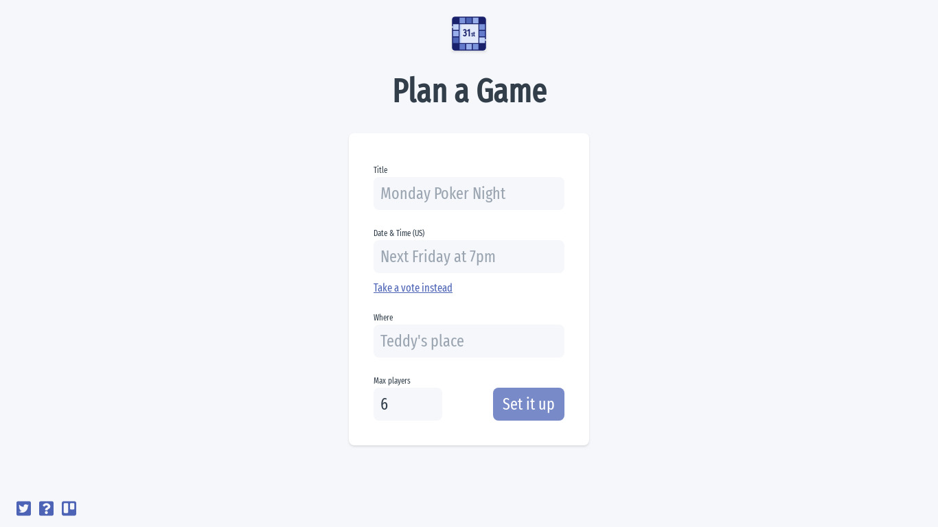 Game Planner Landing page
