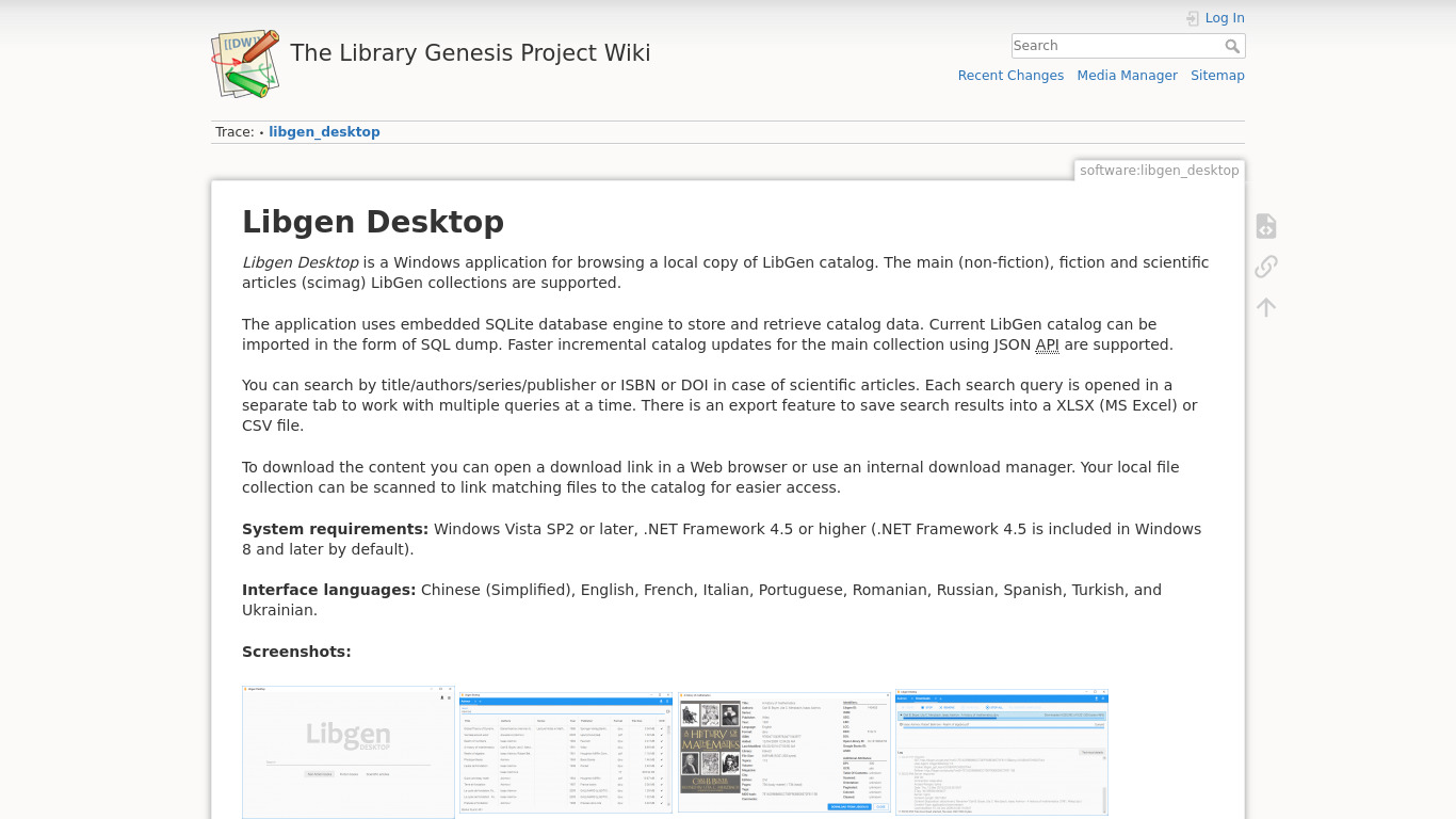 Libgen Desktop Landing page