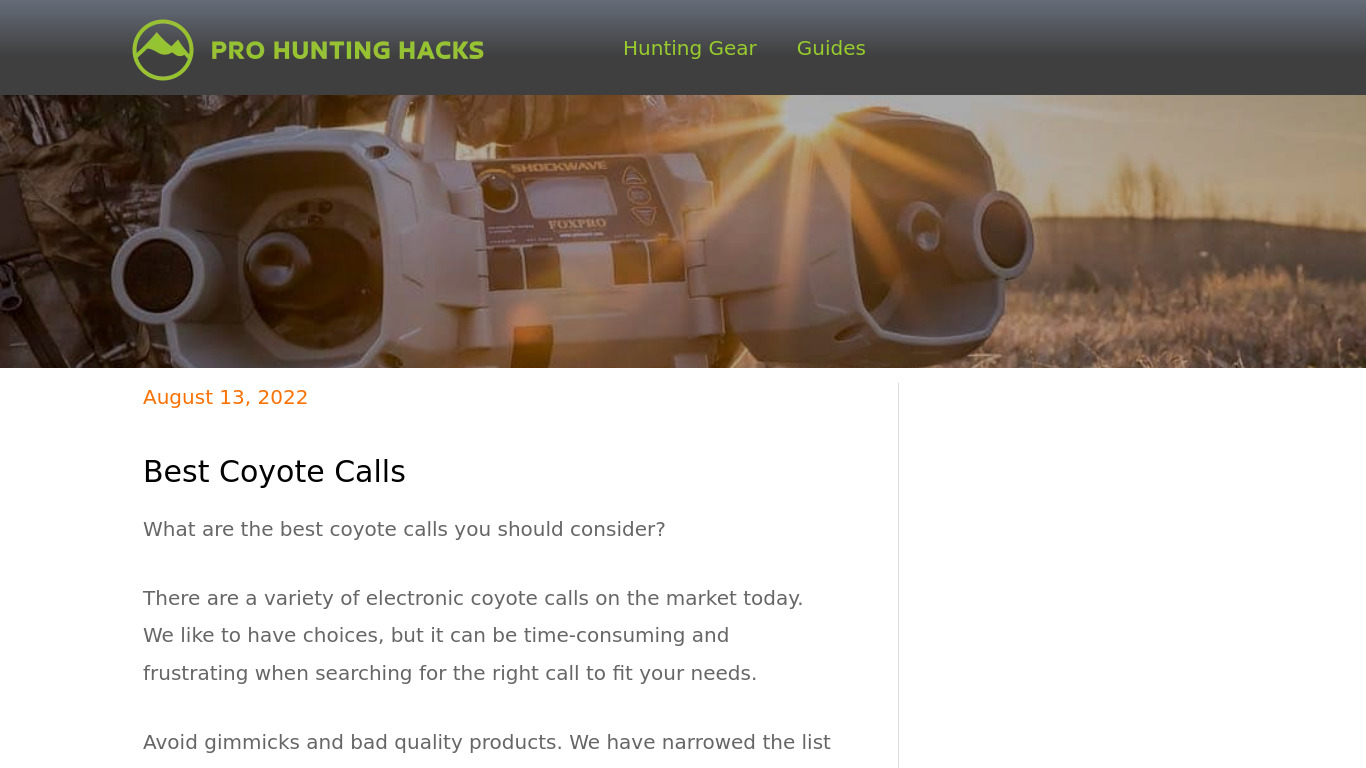 Coyote Hunting Calls Landing page