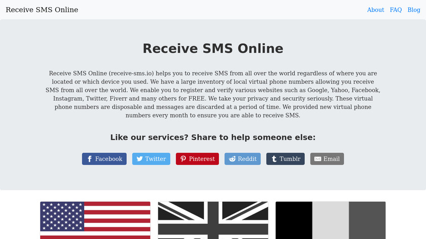 receive-sms.io.io Landing Page