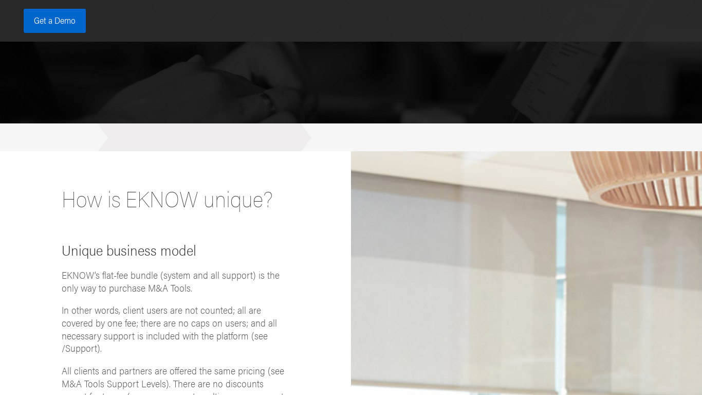 EKNOW M&A Tools Landing page