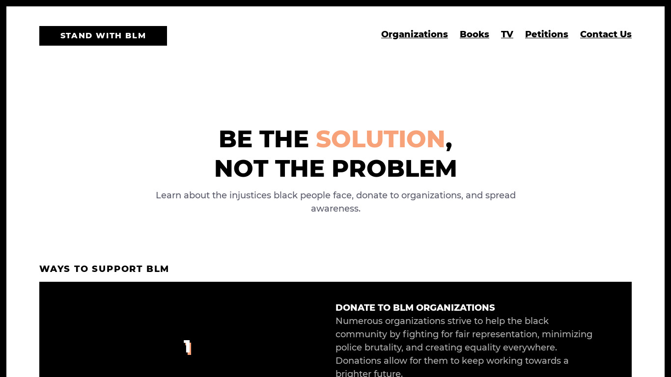 Stand With BLM Landing page
