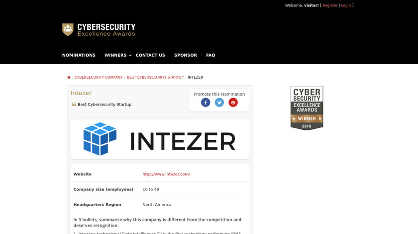 cybersecurity Excellence Awards Intezer Landing Page