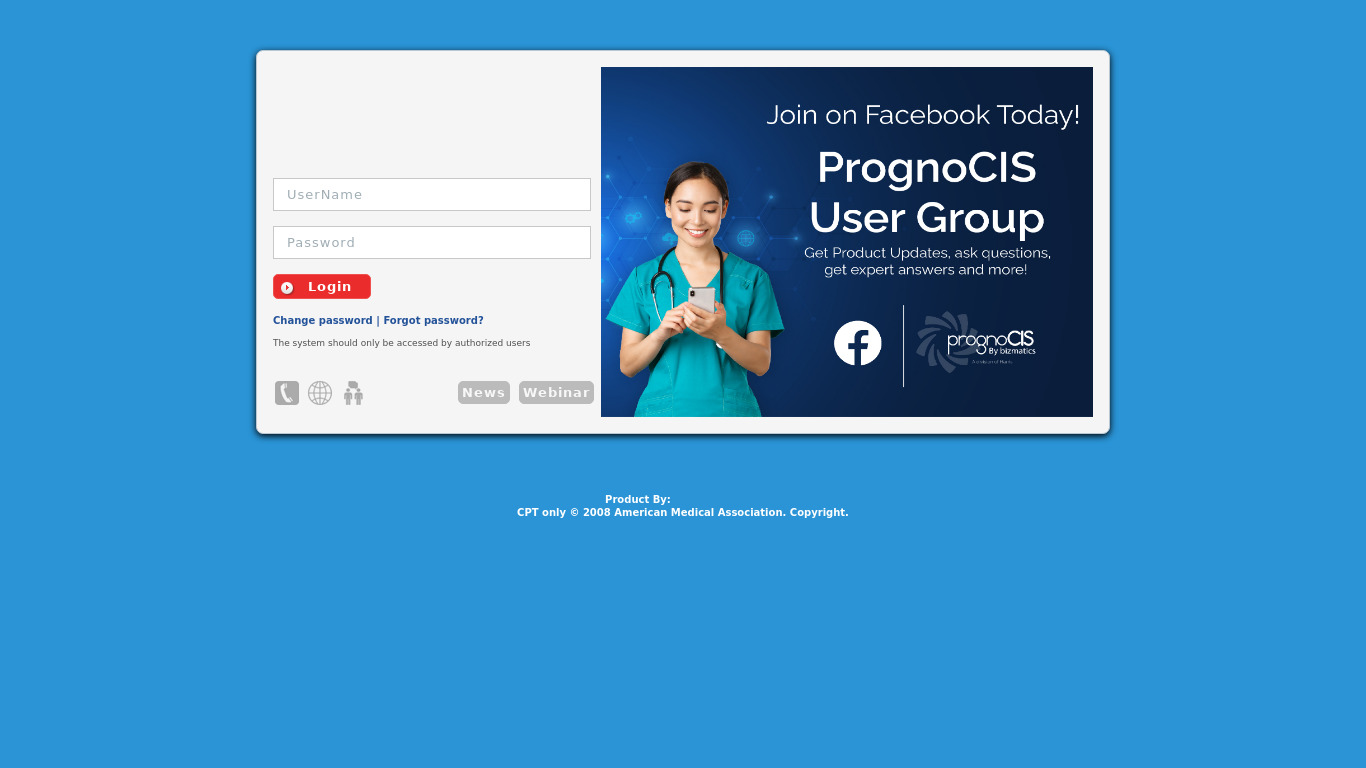 PrognoCIS EHR Landing page