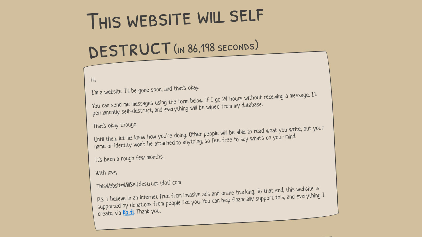 This Website Will Self Destruct Landing page