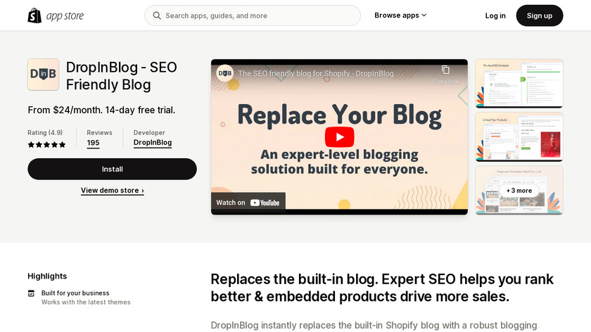 DropInBlog for Shopify Landing Page