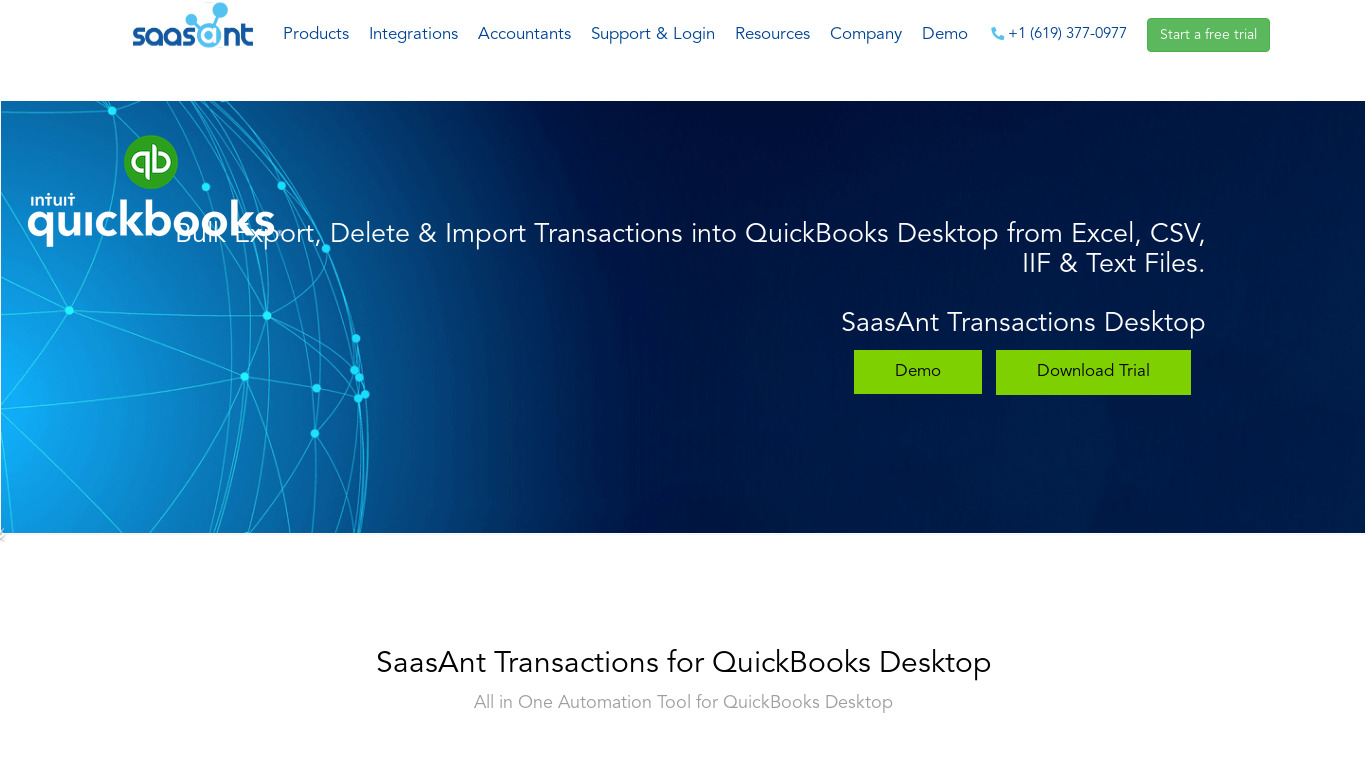Saasant Transactions (Desktop) Landing page