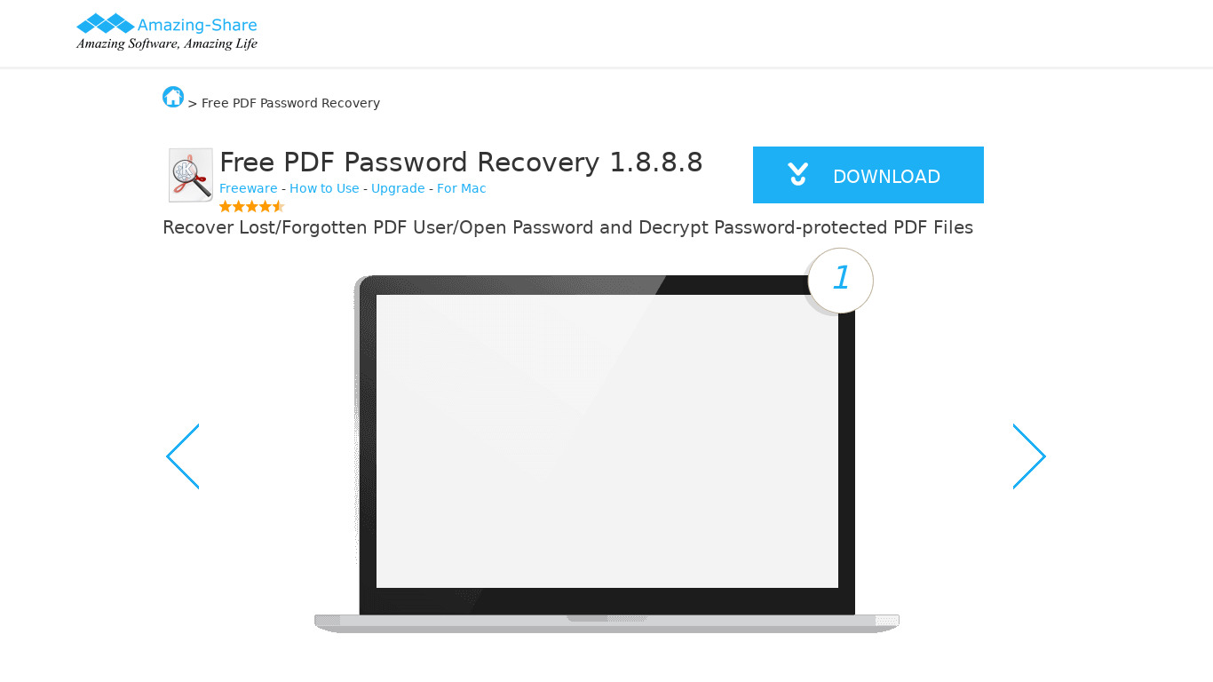 Free PDF Password Recovery Landing page