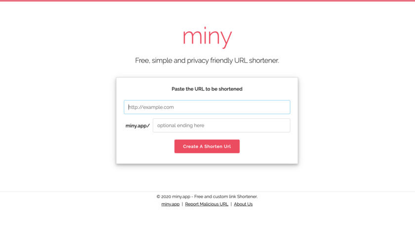 Miny.app Landing Page