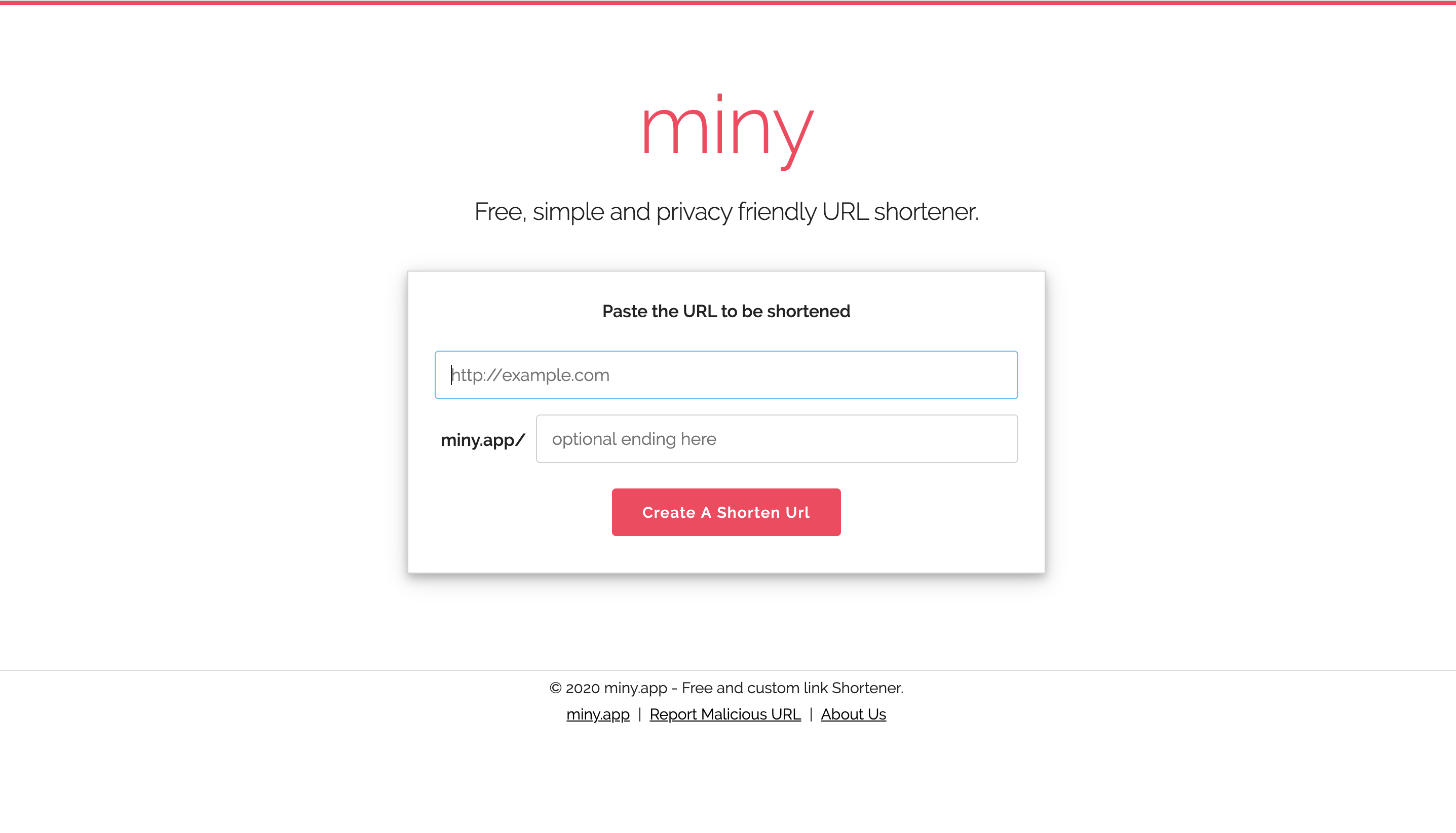Miny.app Landing page