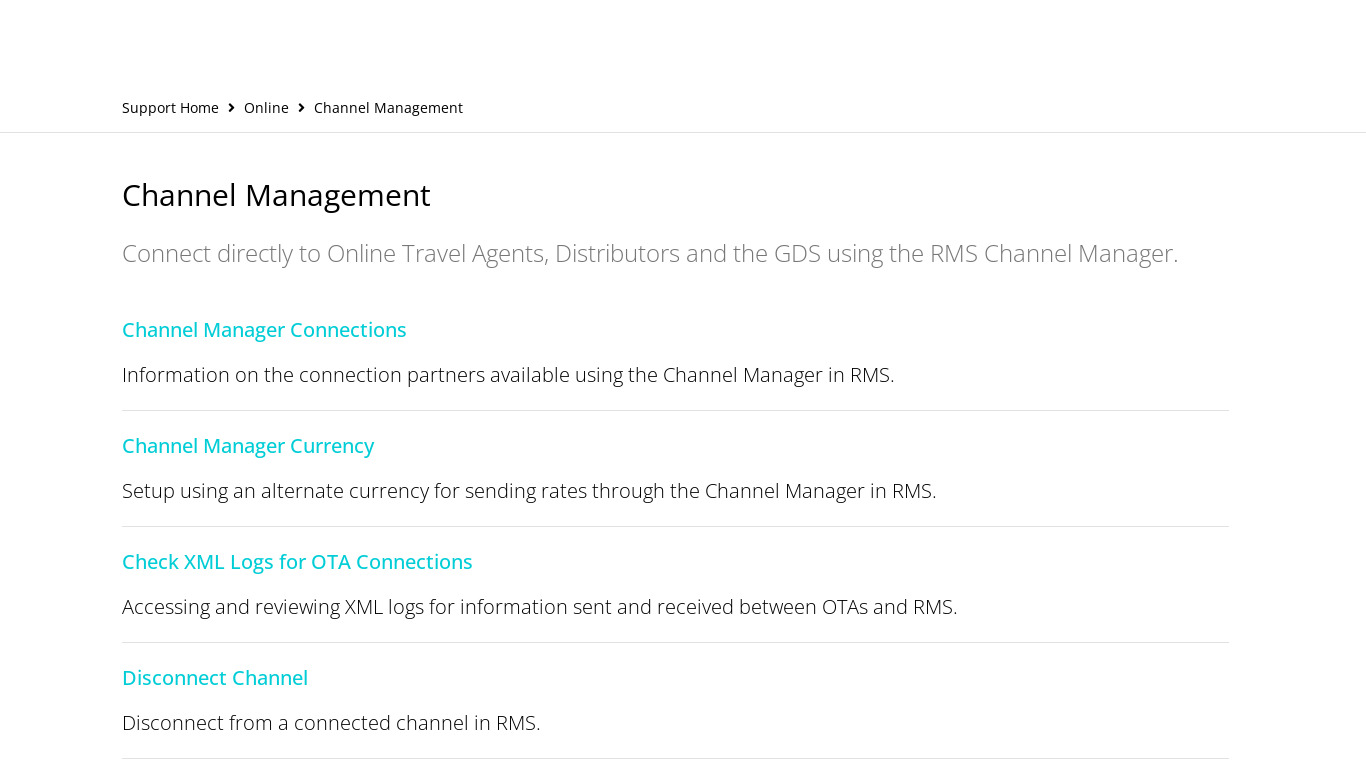RMS Channel Manager Landing page