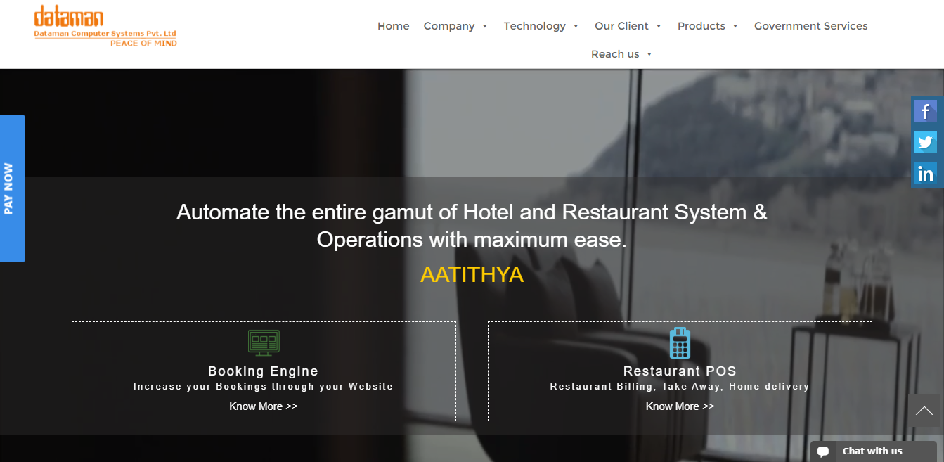 hotel-software.dataman.in Aatithya Landing page