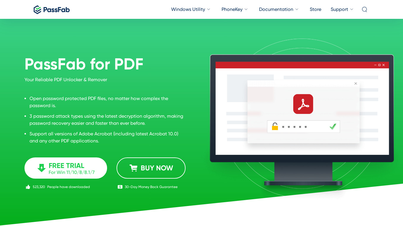 PassFab for PDF Landing page