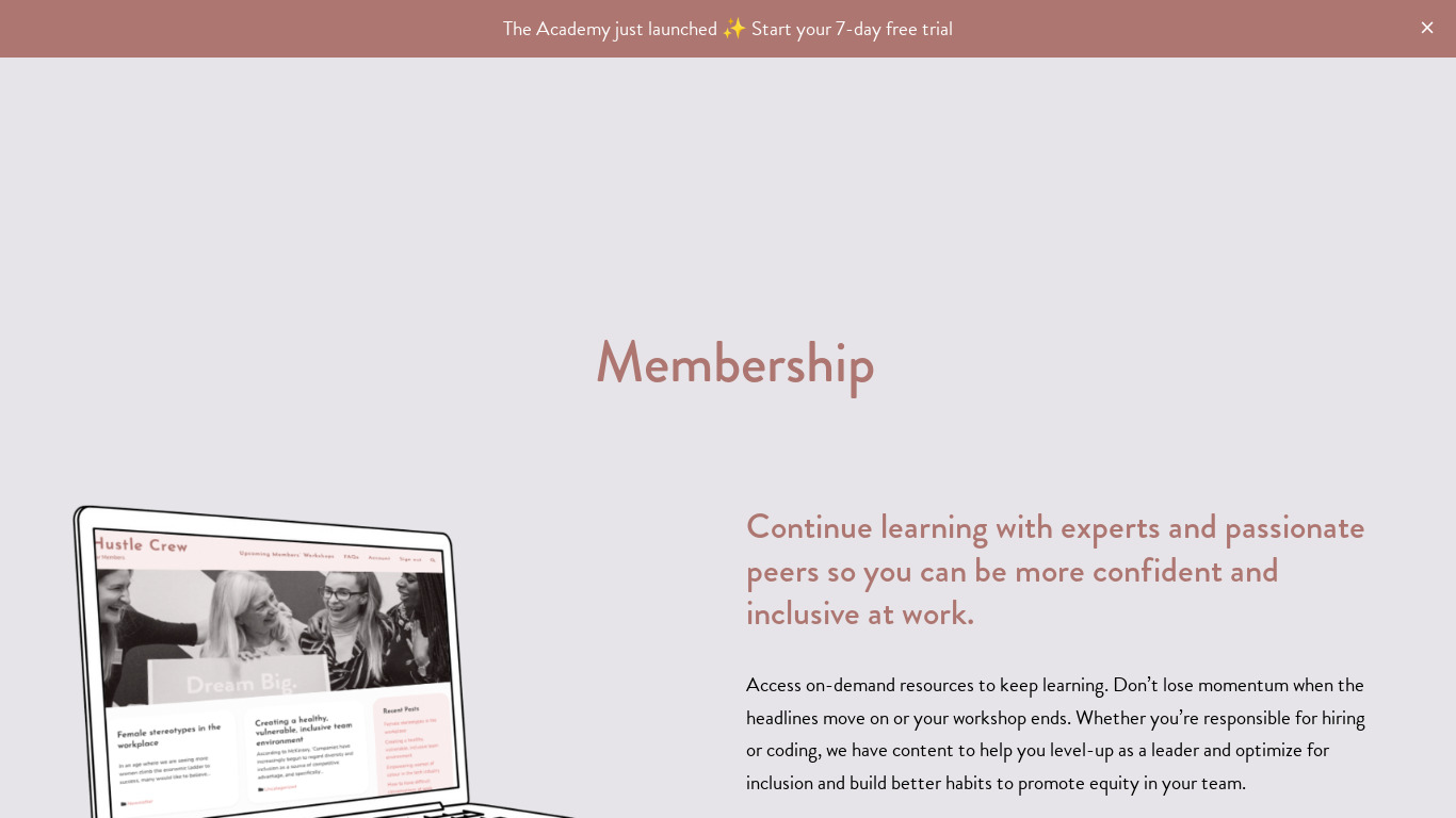 Hustle Crew Membership Landing page