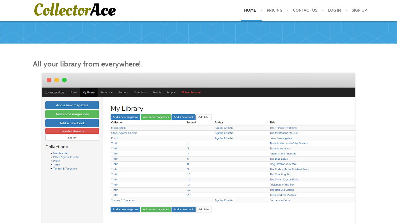 CollectorAce Landing page