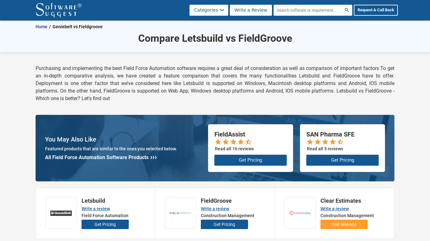 softwaresuggest.com FieldGroove Landing page