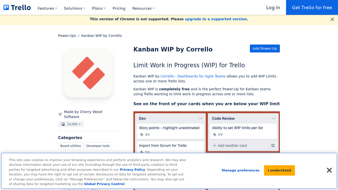 Kanban WIP for Trello Landing page