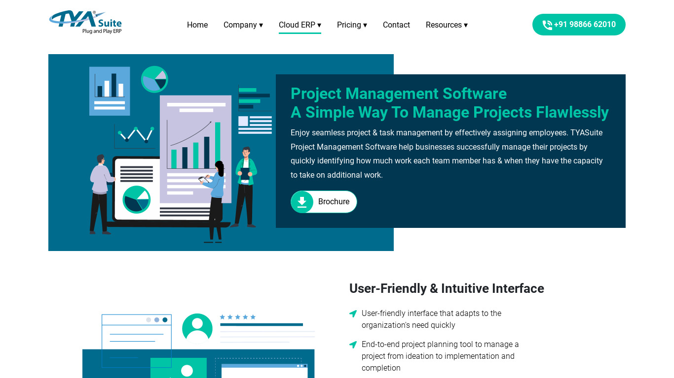 TYASuite Project Management Software Landing page