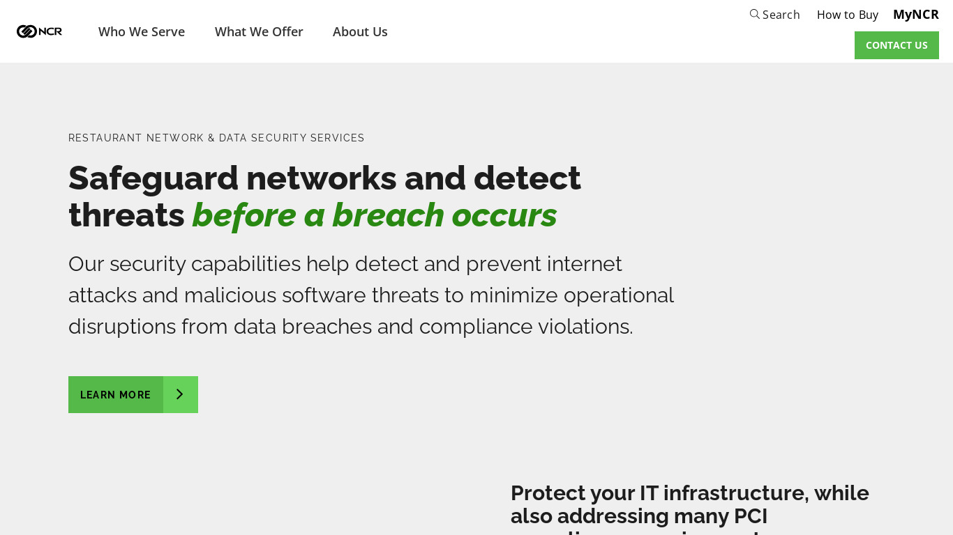 NCR Network & Security Services Landing page