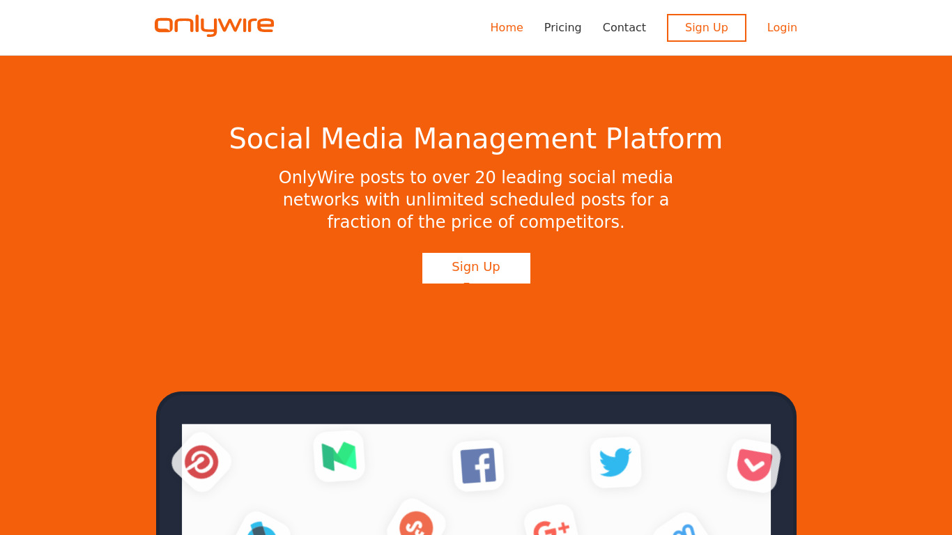 OnlyWire Landing page