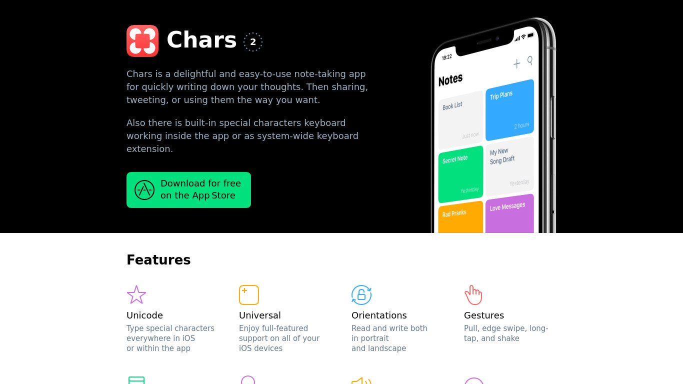 Chars Landing page