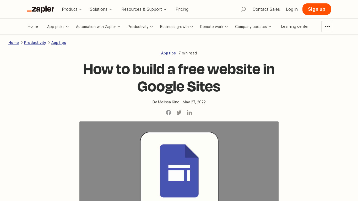 Zapier for G Suite Landing page