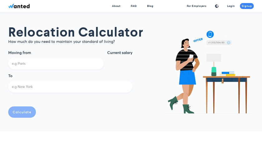 getwanted.com Relocation Calculator Landing Page