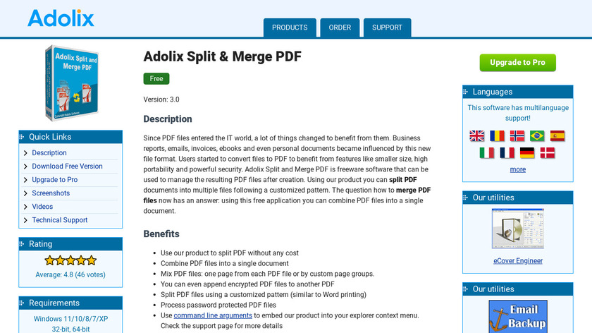 Adolix Split & Merge PDF Landing Page