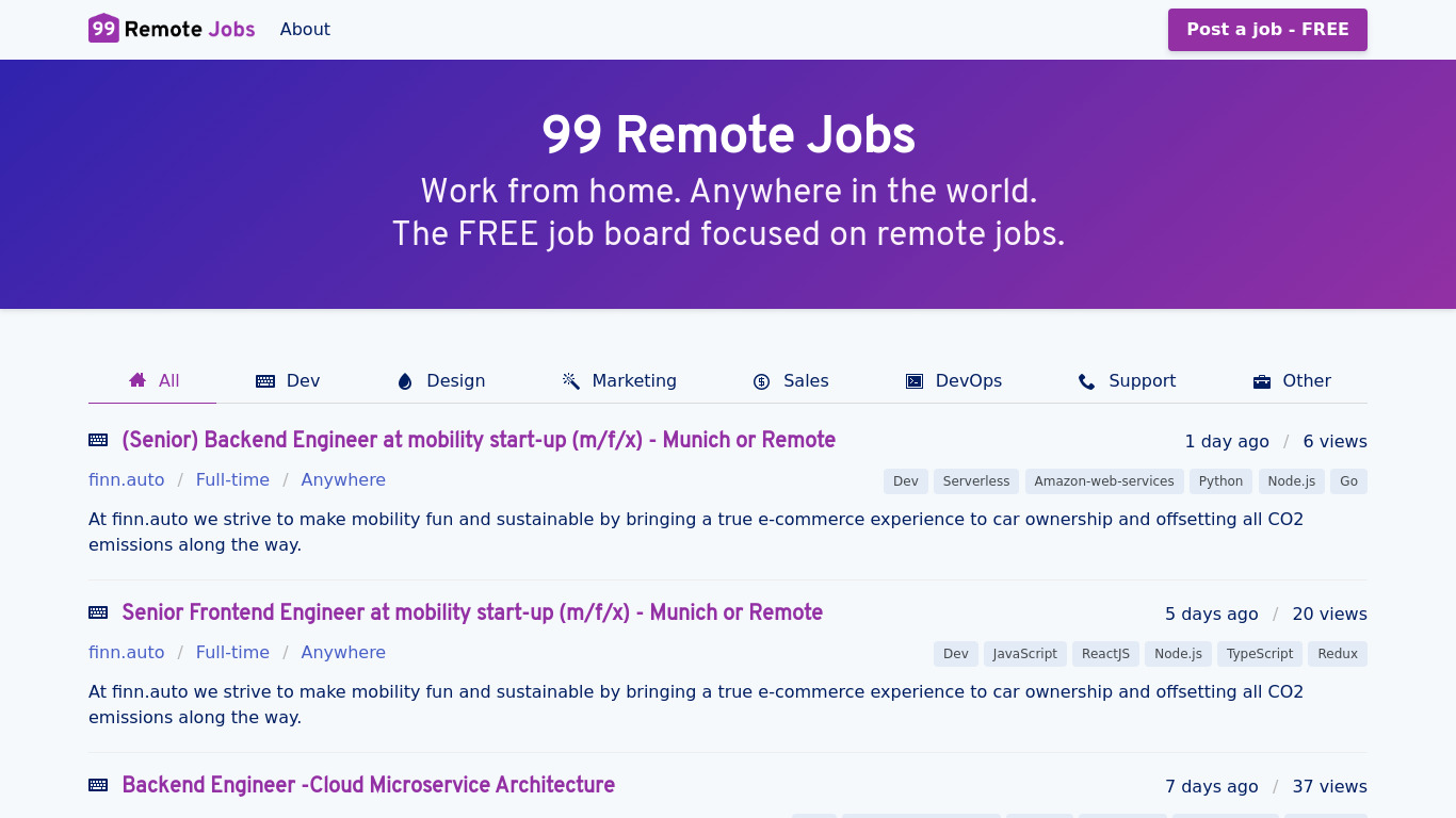 99 Remote Jobs Landing page