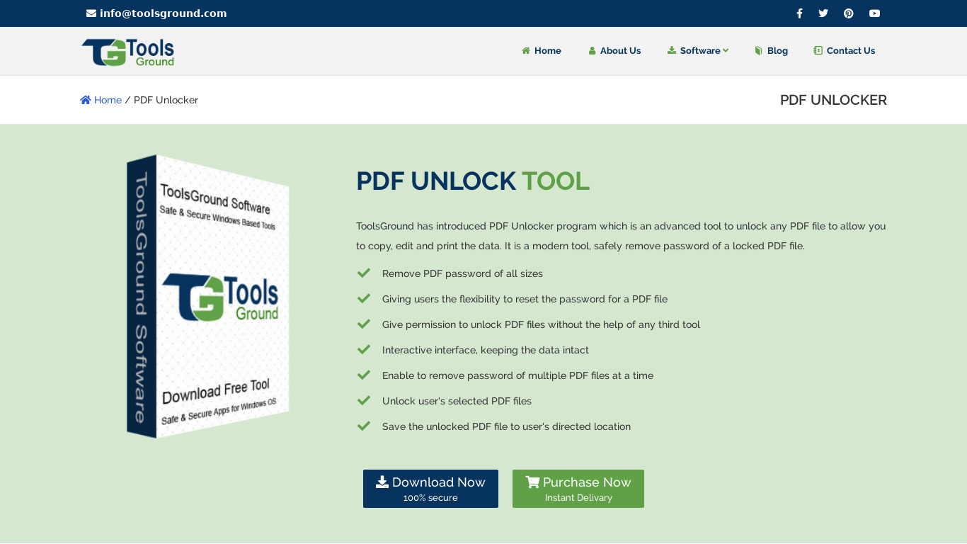 ToolsGround PDF Unlocker Tool Landing page
