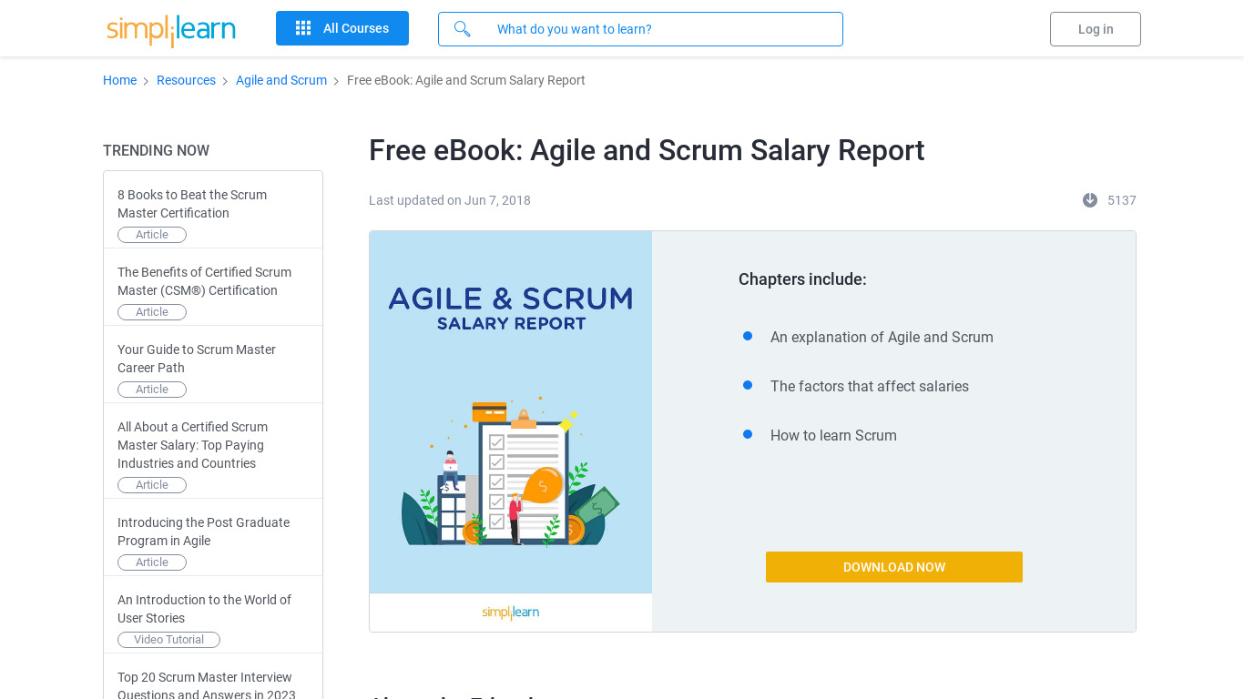 Agile and Scrum Salary Report Landing page
