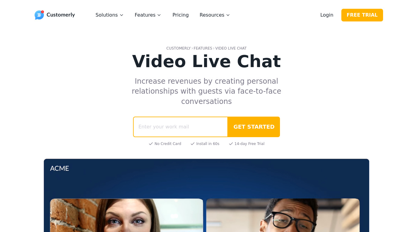 Video Live Chat for Websites Landing page