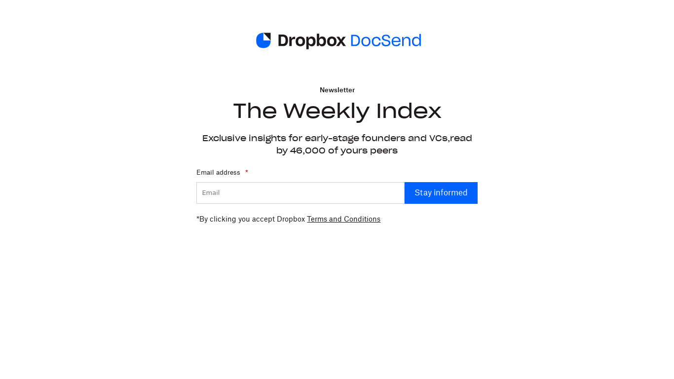 Startup Index Newsletter by DocSend Landing page