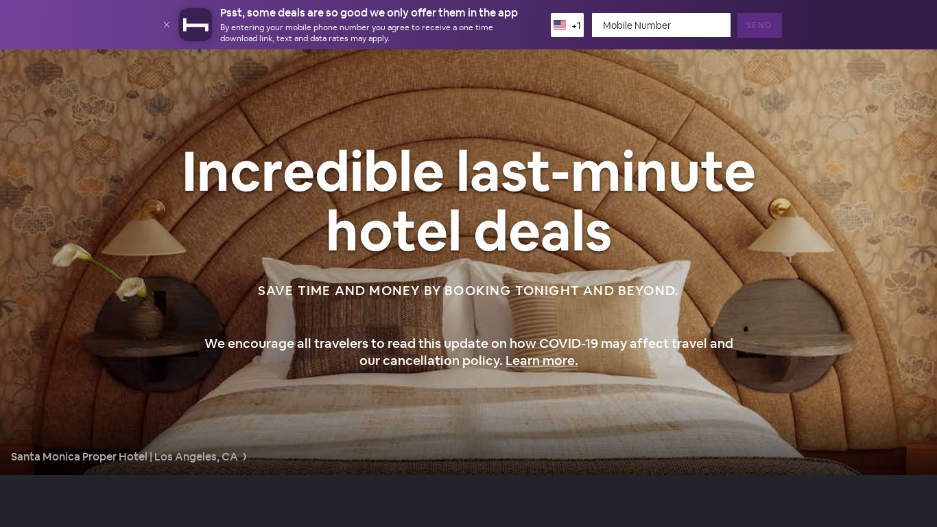 HotelTonight Landing page