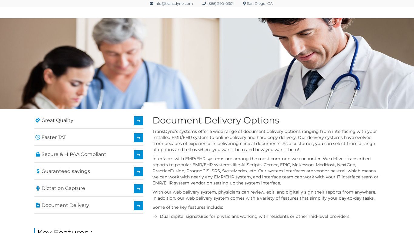 TransDyne Medical Transcription Service Provider Landing page