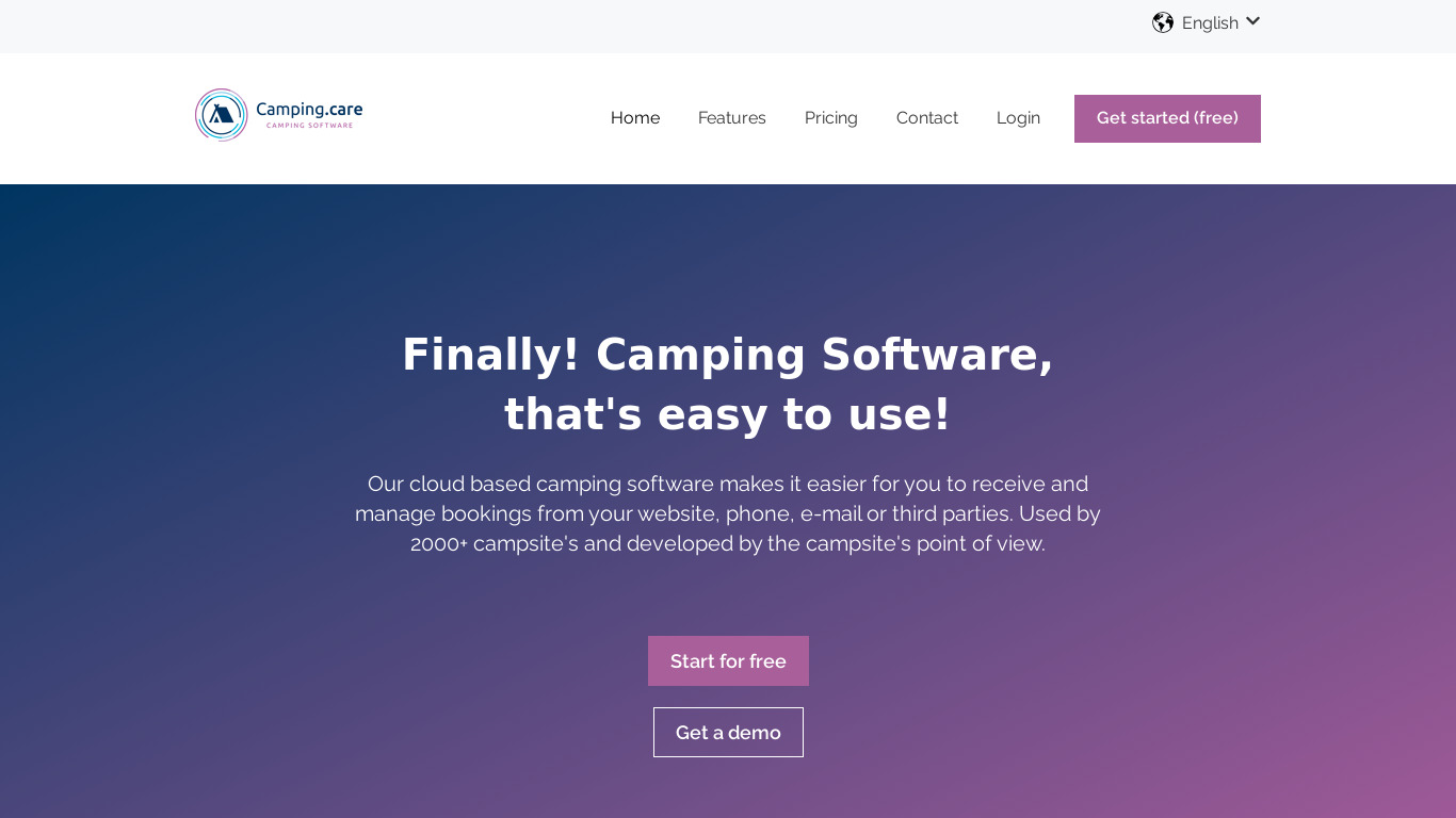Camping.care Landing page