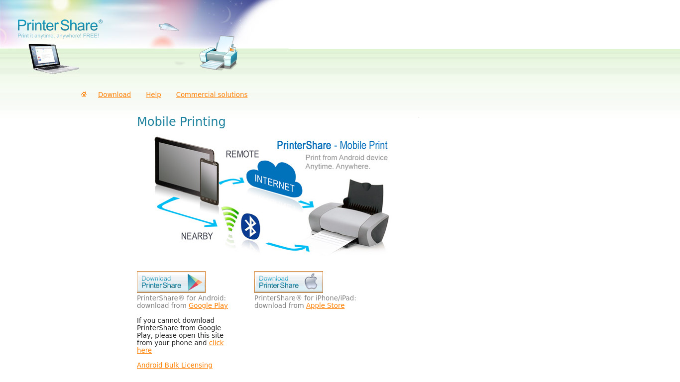 PrinterShare Mobile Print Landing page