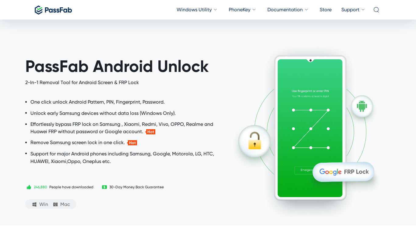 PassFab Android Unlocker Landing page