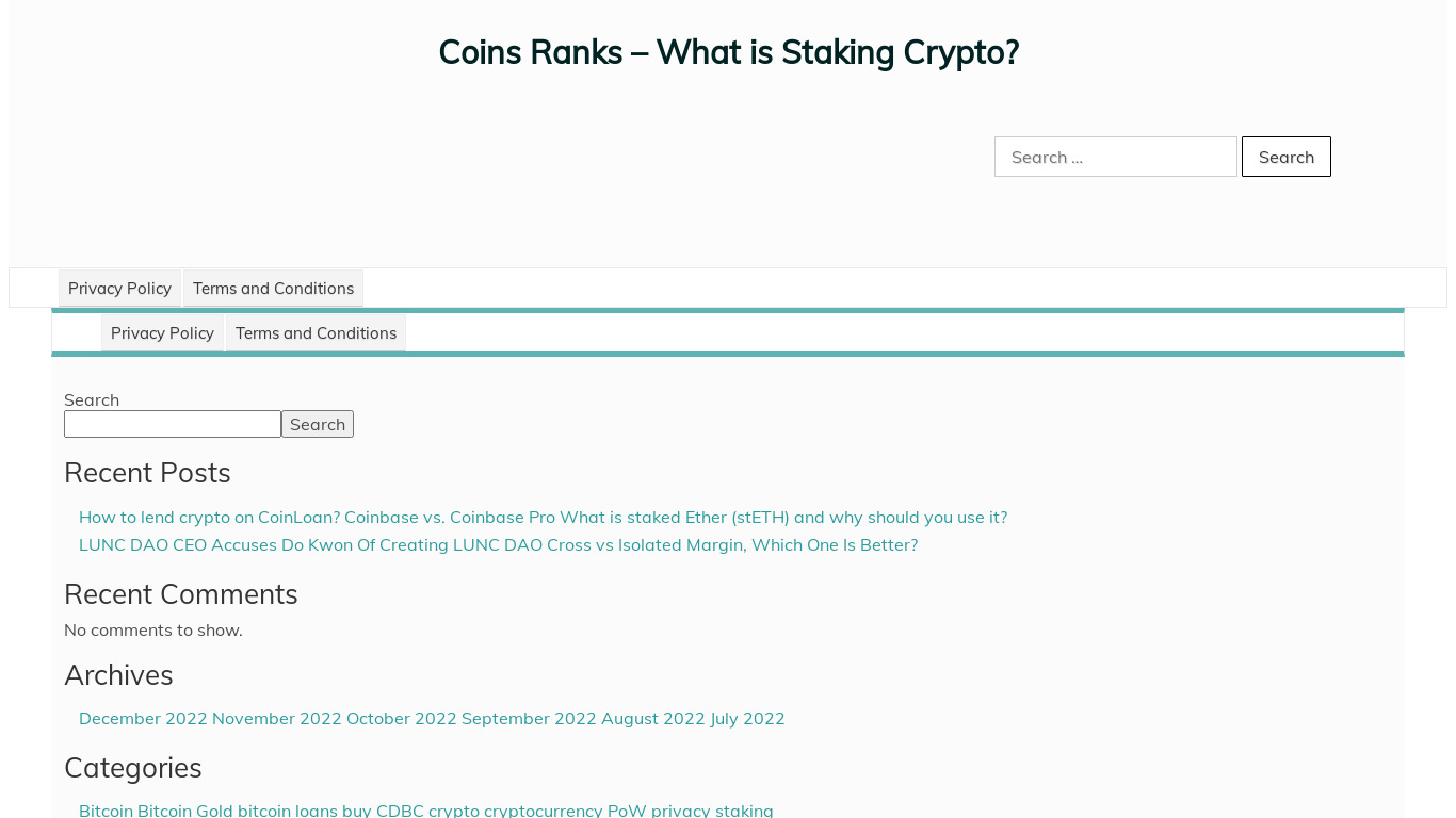 Coinsranks Landing page