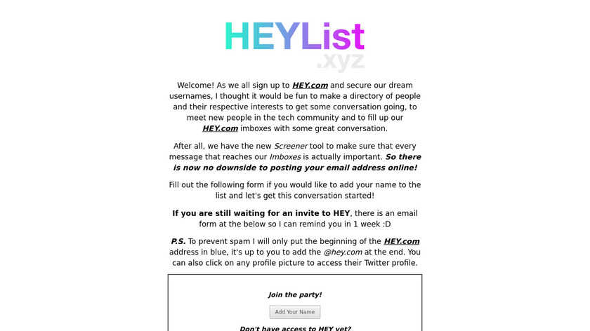 HEYList.xyz Landing Page